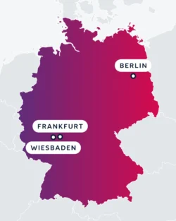 Map of Germany showing Bruton locations in Berlin, Frankfurt and Wiesbaden
