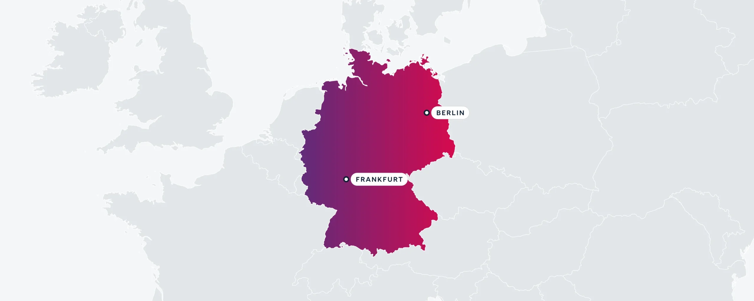 Map of Germany showing Bruton locations in Berlin and Frankfurt